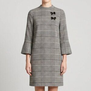 H&M Houndstooth Plaid 3/4 Bell Sleeve Mod Dress Size 6